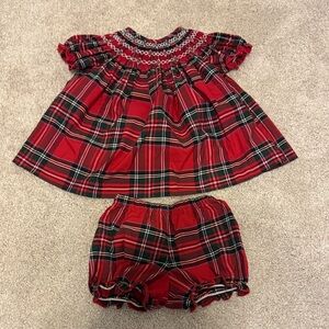 Charming Red Plaid Kids Dress and Diaper Cover Set